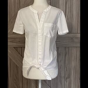 J. Crew White short sleeve button front with tie top extra small
